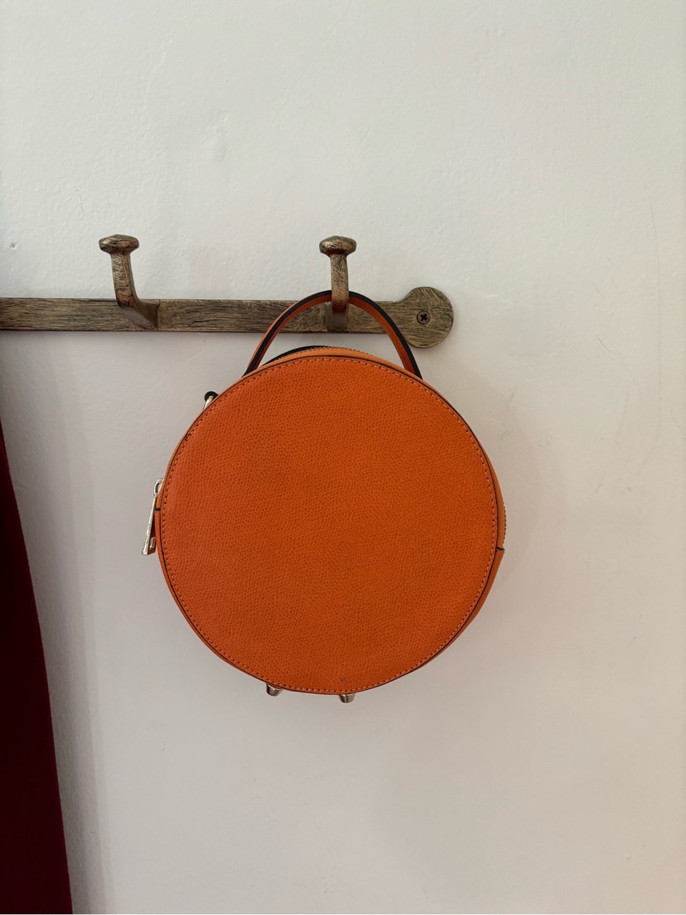 Italian Genuine Leather Orange Round Circle Bag Purse